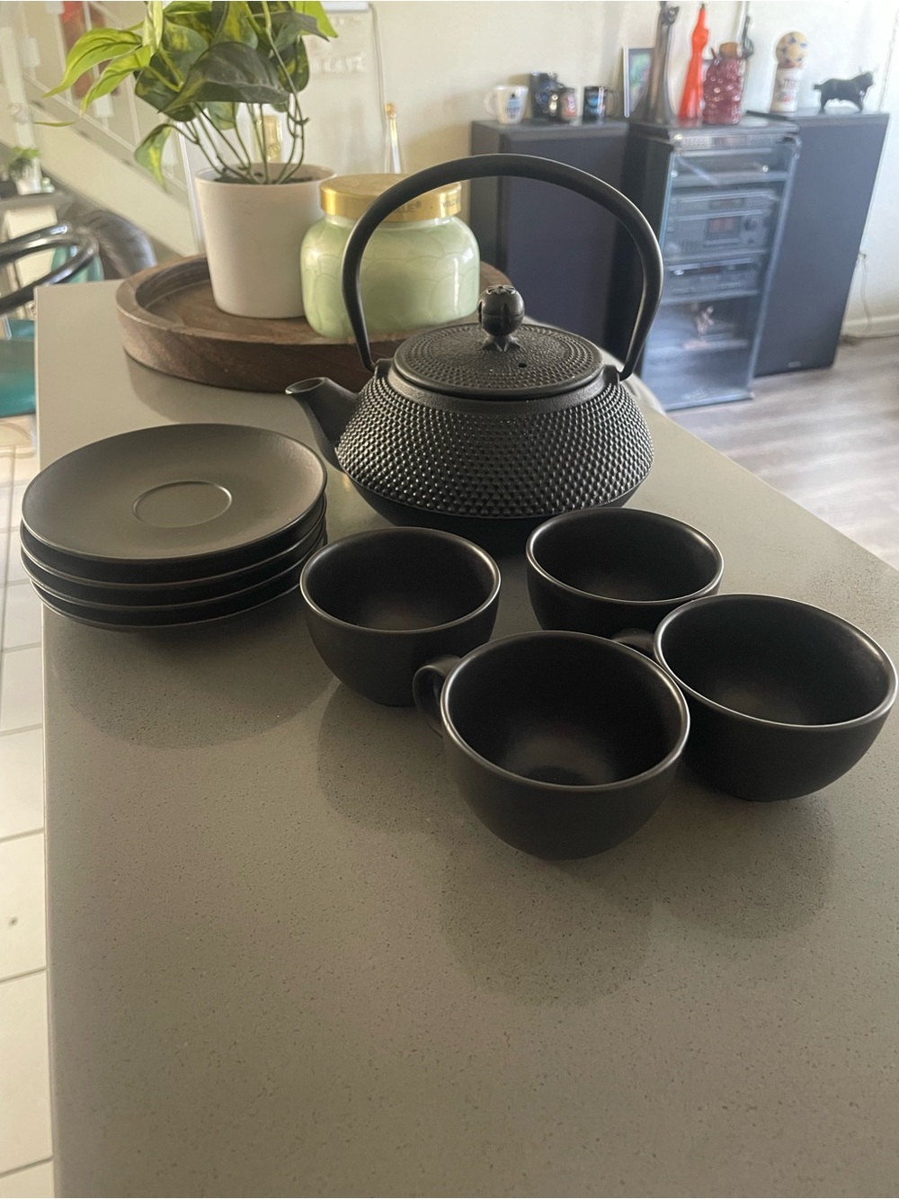 Japanese Style Cast Iron Tea Set 4 Cups & Saucers, Kütahya Porcelain set